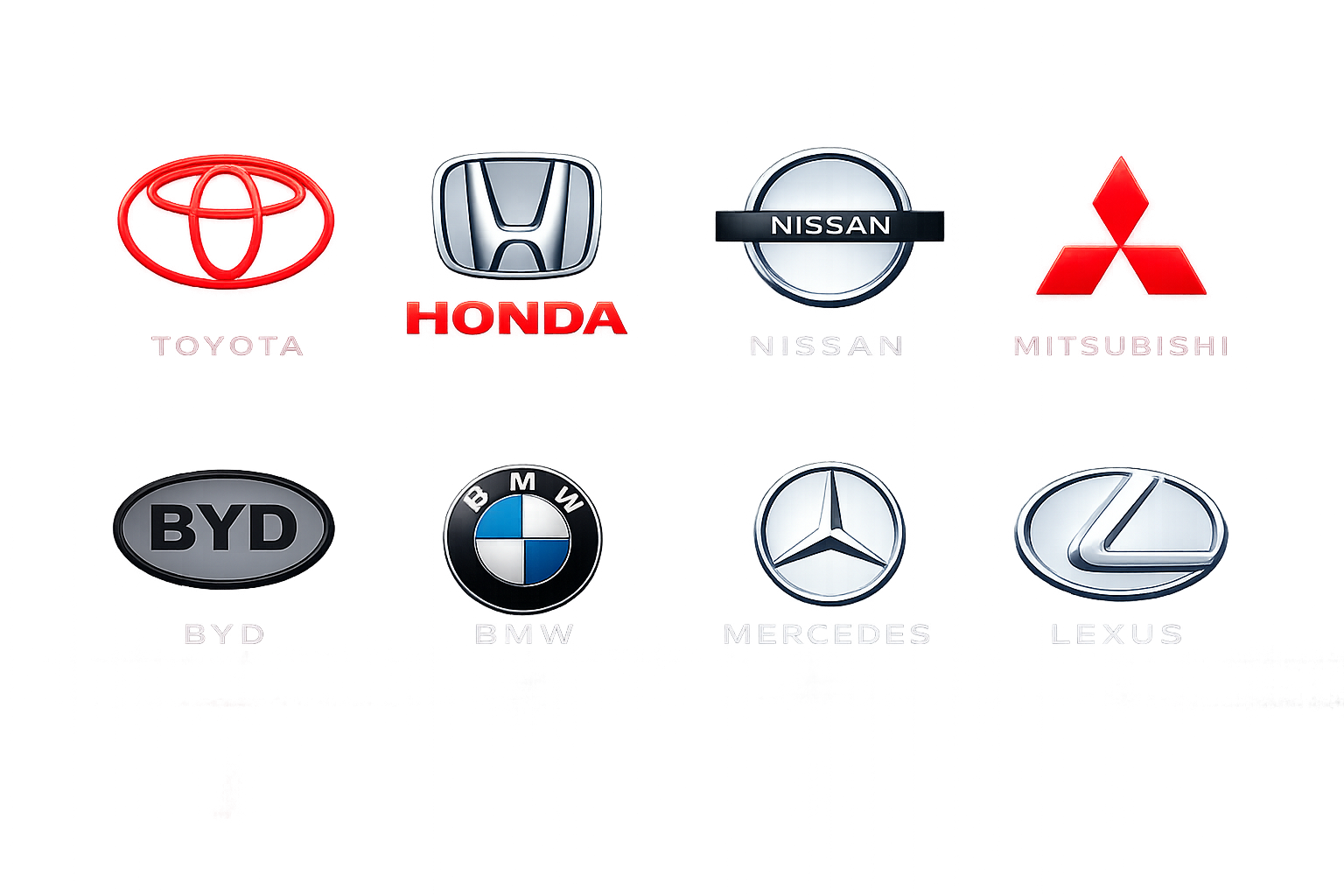 Toyota · Honda · Nissan · Mitsubishi · BYD · BMW · Mercedes · Lexus